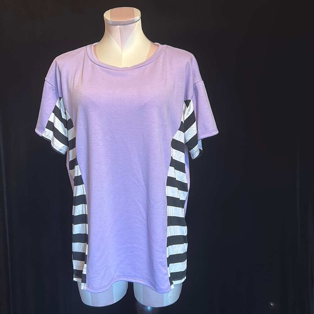Light weight, purple, with black and white stripes.